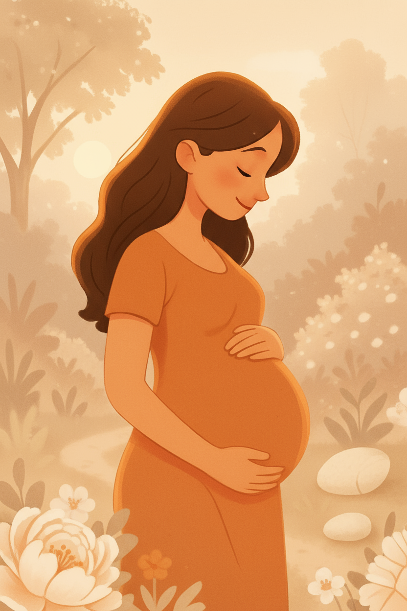 Kobieta w ciąży w stylu ilustracyjnym z delikatnym tłem